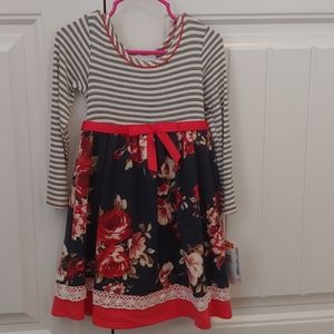 NWT Gray Stripe Floral Toddler Girl Dress